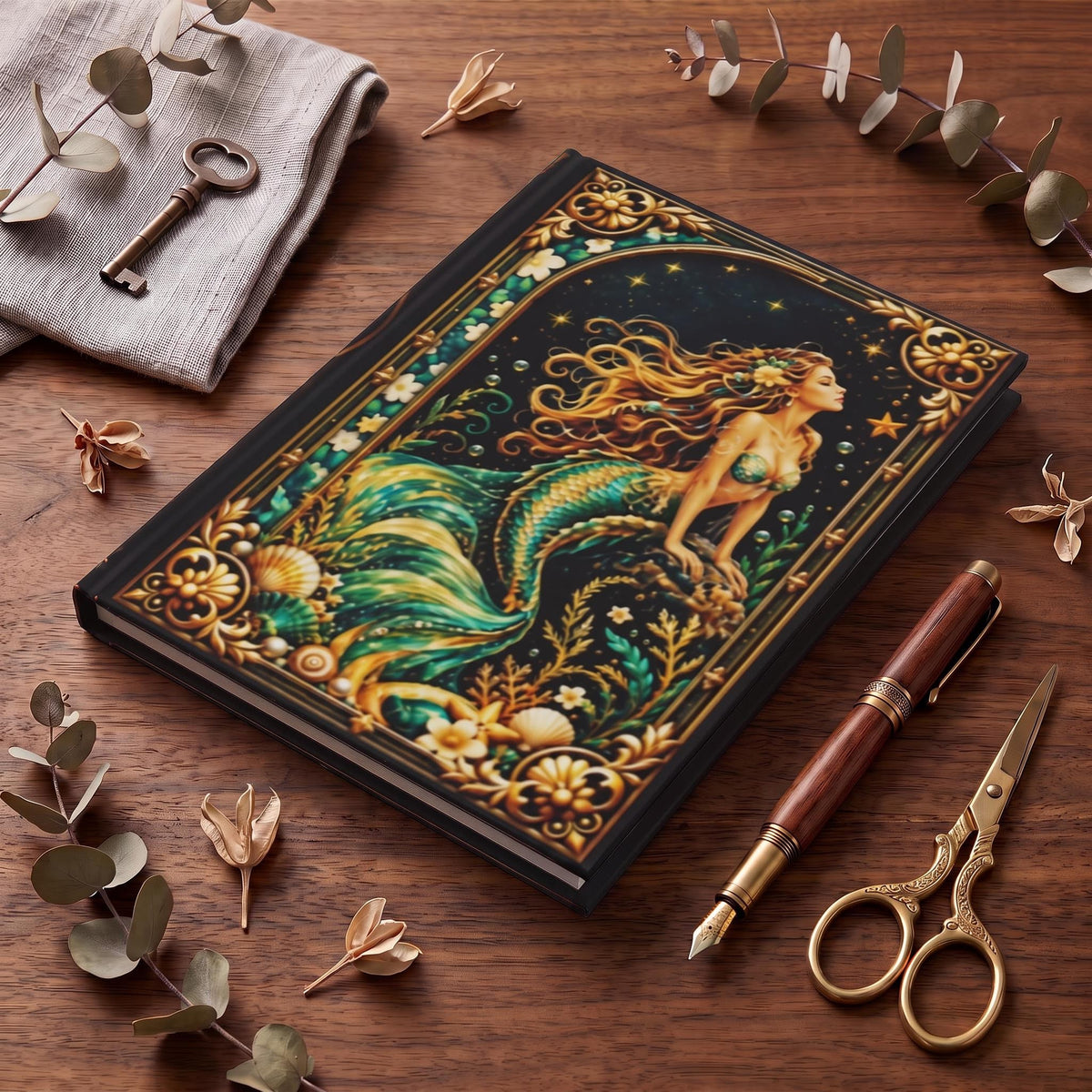 Mermaid Hardcover Journal, Personalized Ocean Notebook, Enchanted Fantasy Gift