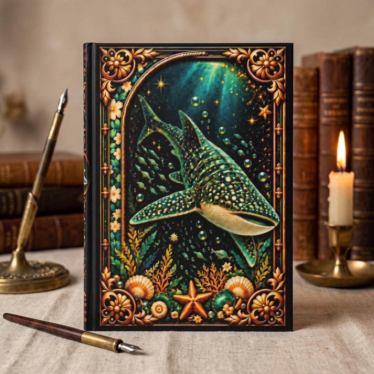 Whale Shark Hardcover Journal, Personalized Ocean Notebook, Enchanted Marine Gift