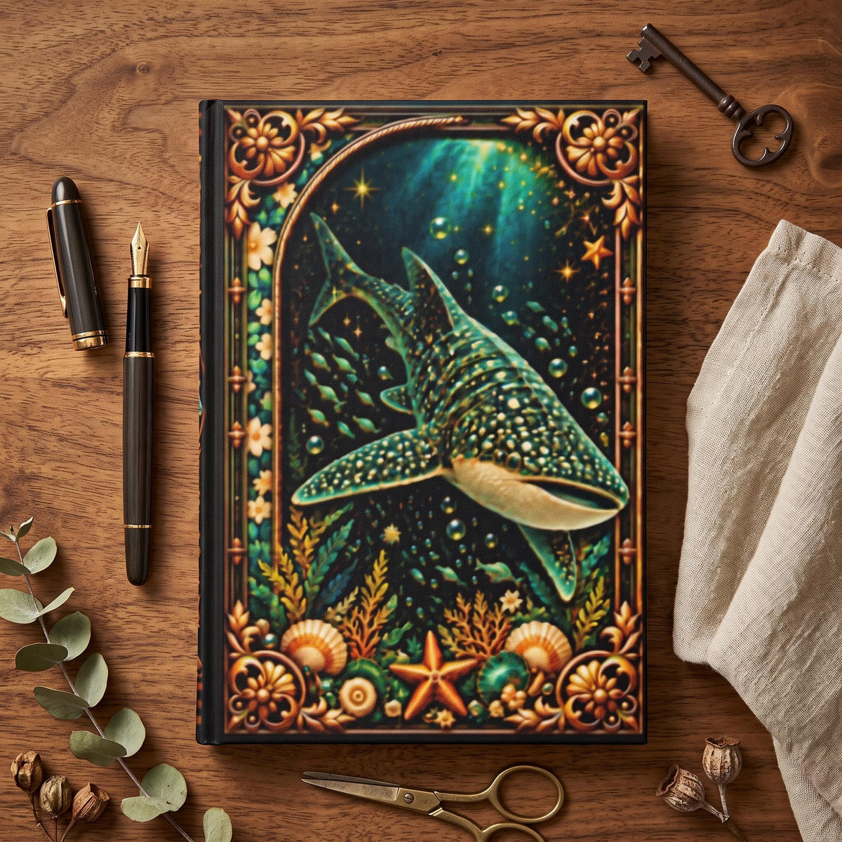 Whale Shark Hardcover Journal, Personalized Ocean Notebook, Enchanted Marine Gift