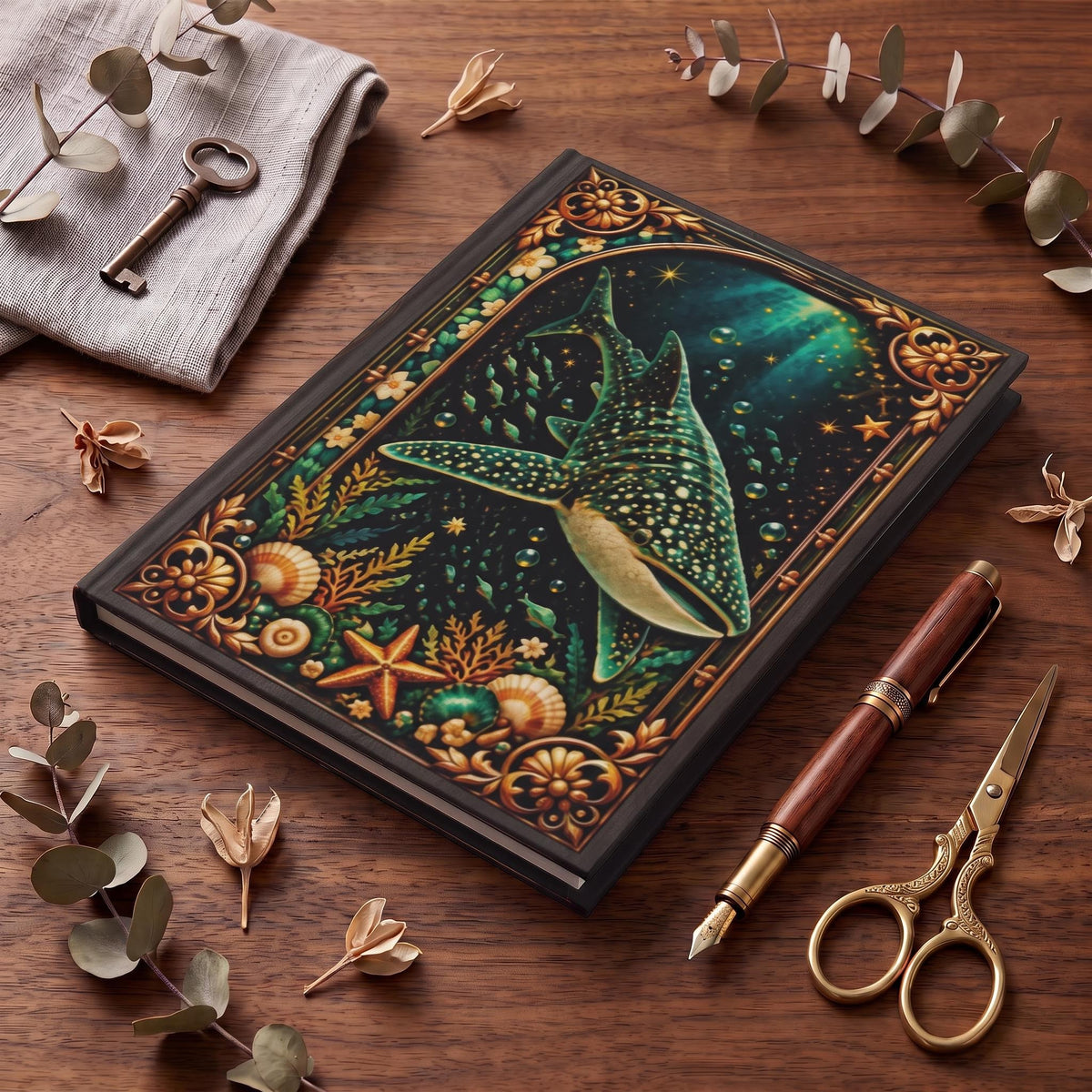 Whale Shark Hardcover Journal, Personalized Ocean Notebook, Enchanted Marine Gift