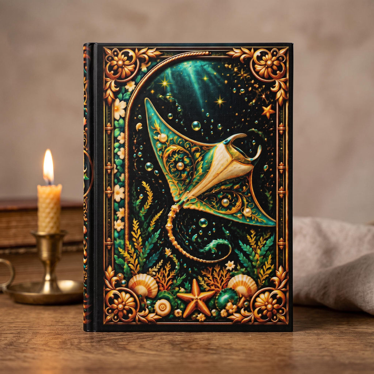 Manta Ray Hardcover Journal, Personalized Ocean Notebook, Enchanted Marine Gift