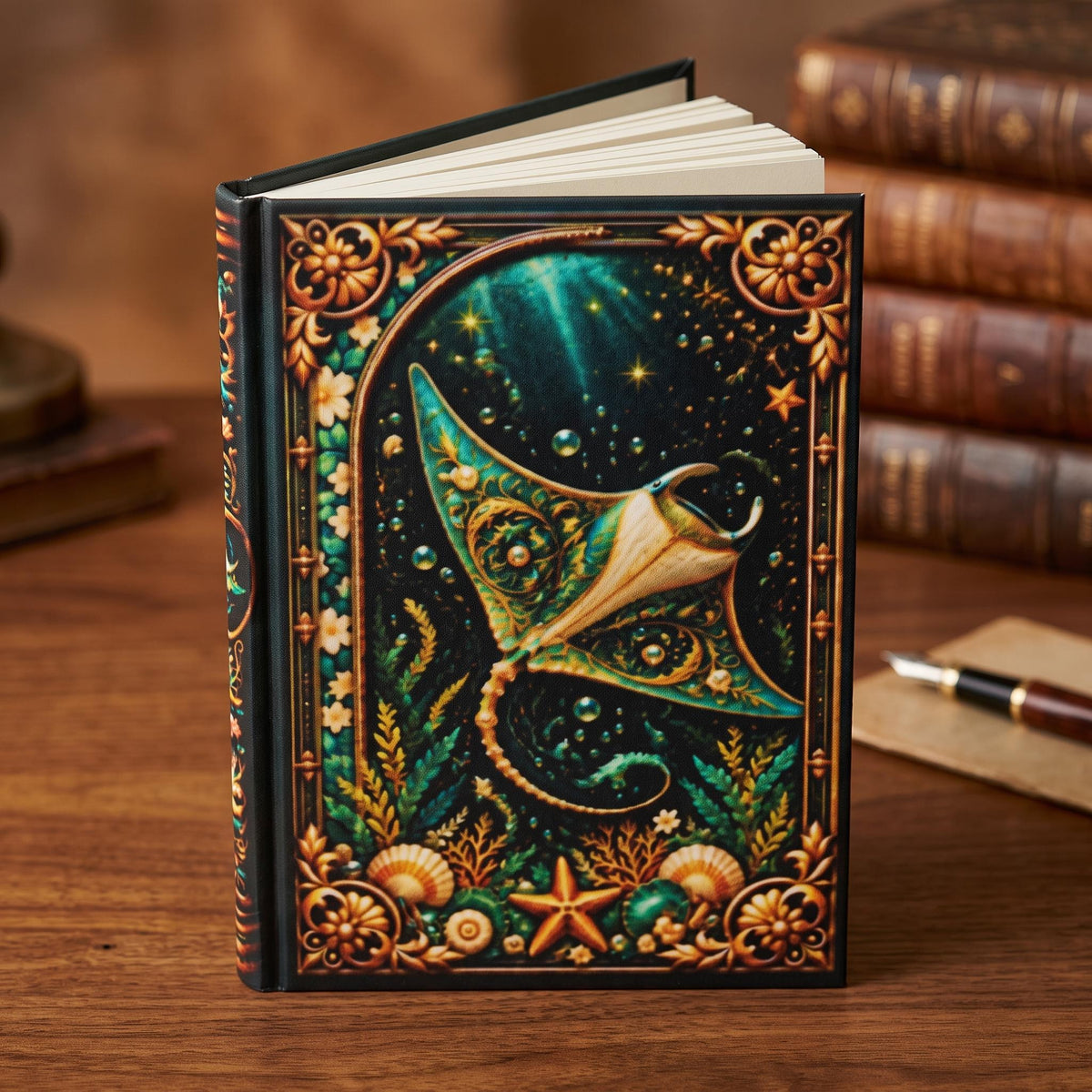 Manta Ray Hardcover Journal, Personalized Ocean Notebook, Enchanted Marine Gift