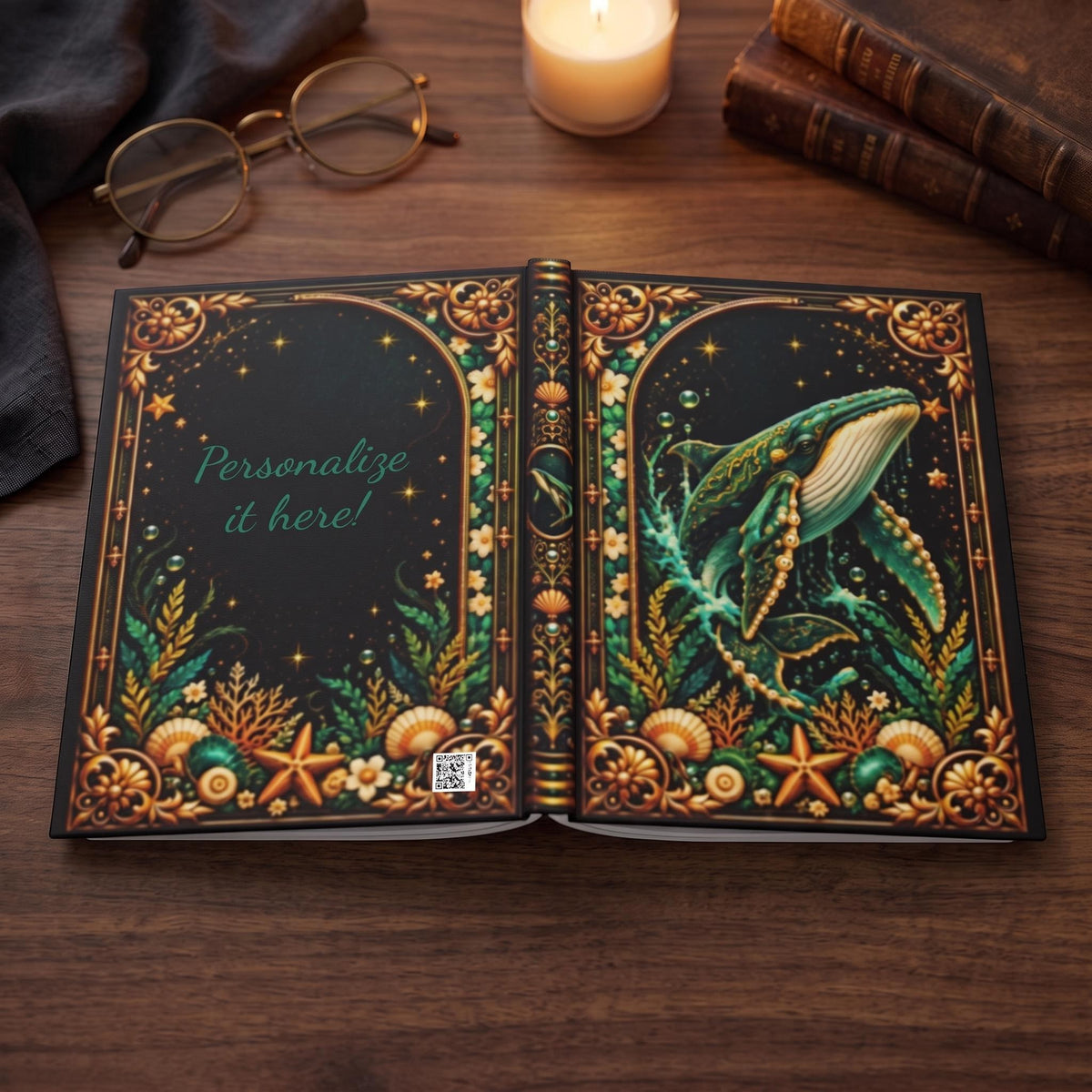 Humpback Whale Hardcover Journal, Personalized Ocean Notebook, Enchanted Marine Gift