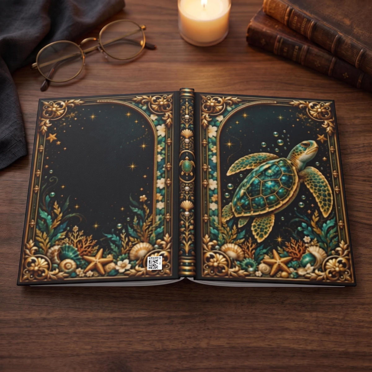Sea Turtle Hardcover Journal, Personalized Ocean Notebook, Enchanted Marine Life Gift