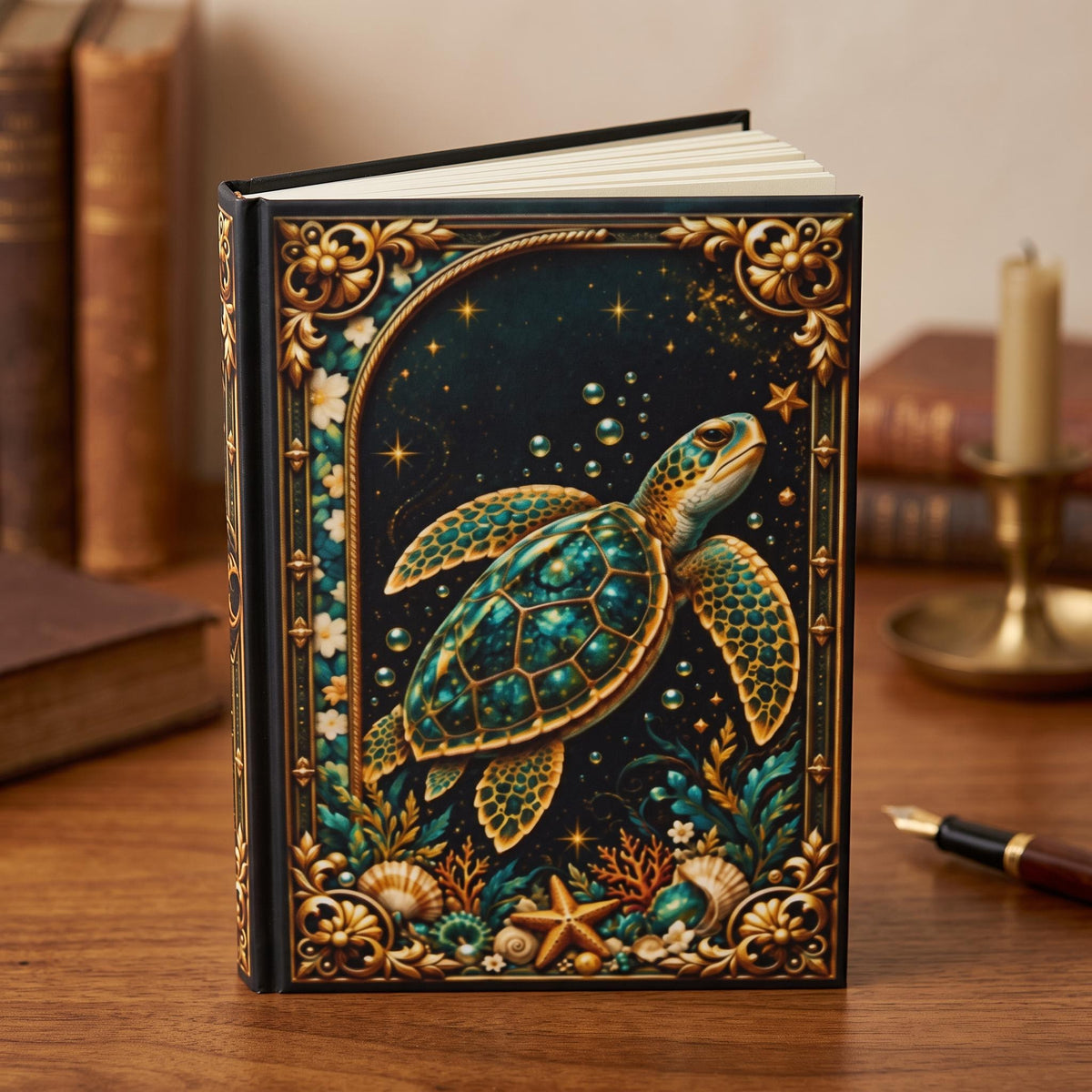 Sea Turtle Hardcover Journal, Personalized Ocean Notebook, Enchanted Marine Life Gift