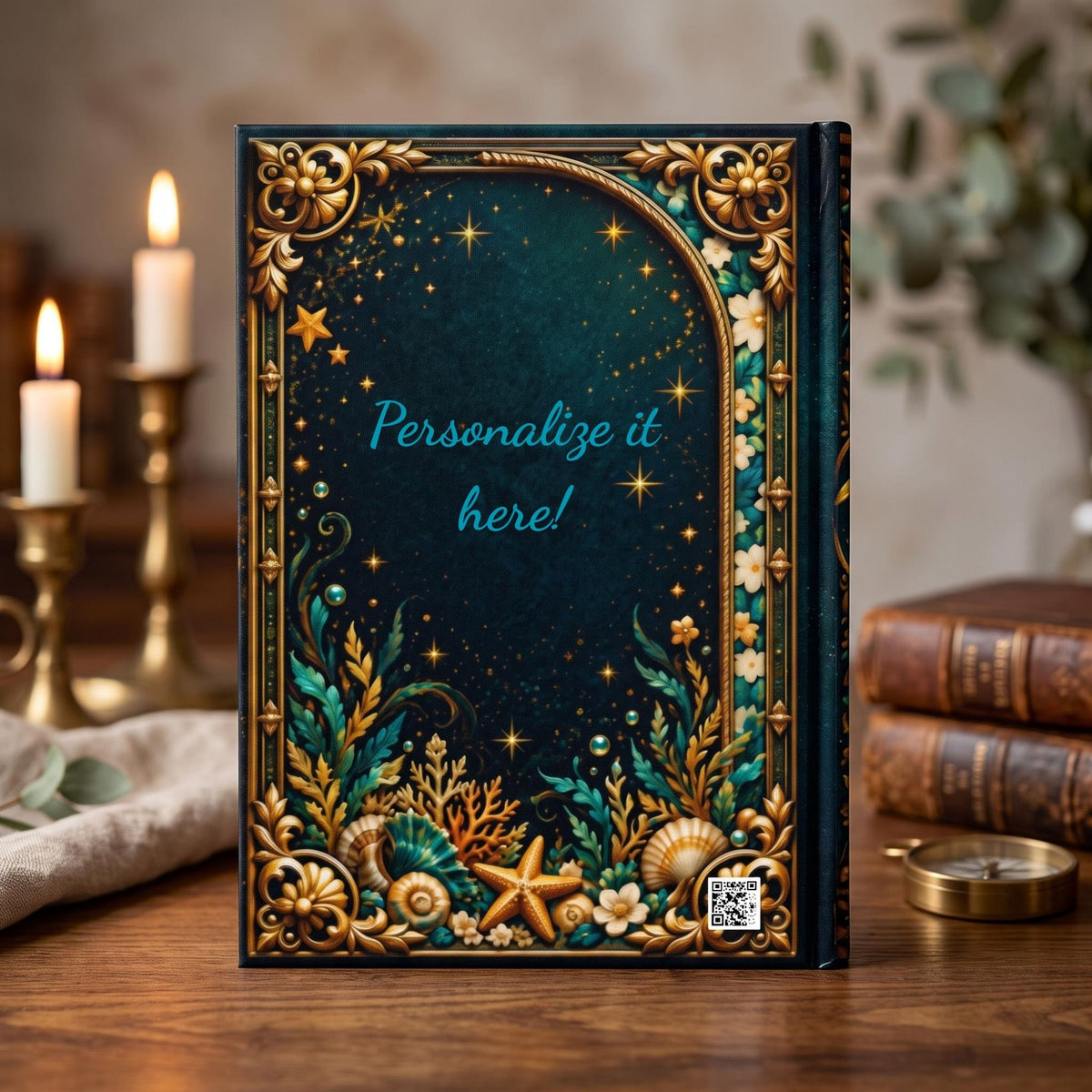 Sea Turtle Hardcover Journal, Personalized Ocean Notebook, Enchanted Marine Life Gift