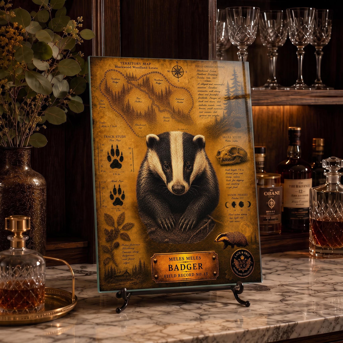 Badger Tempered Glass Art, Charcuterie Serving Board, Woodland Animal Decor, Badger Art, Nature Lover Gift