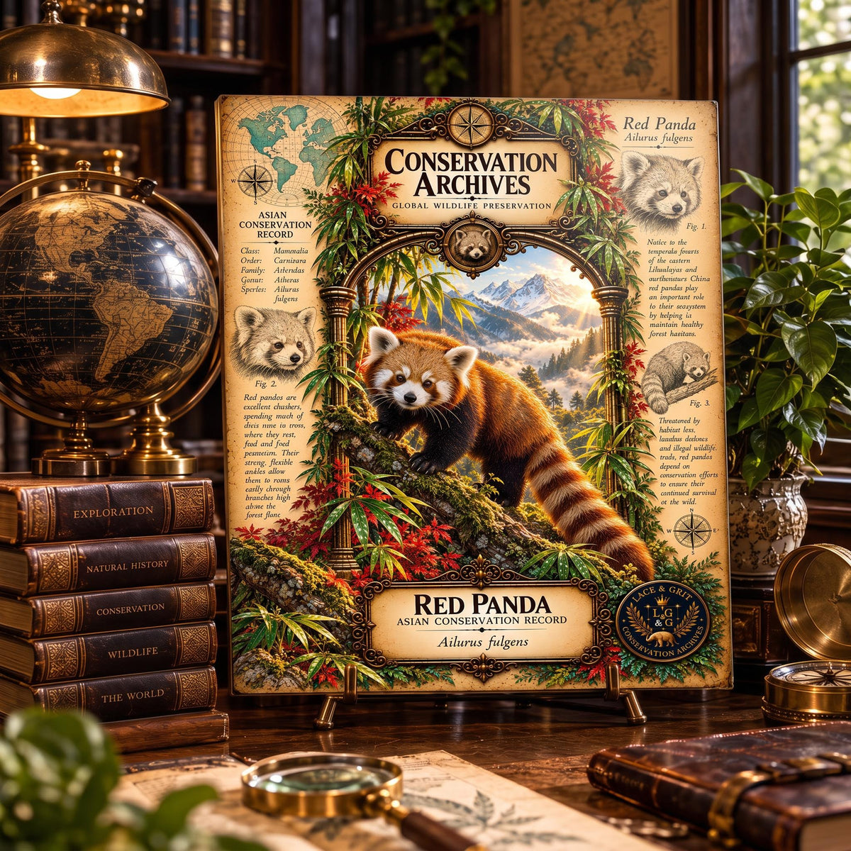 Red Panda Tempered Glass Art Board, Conservation Archives Himalayan Wildlife Decor