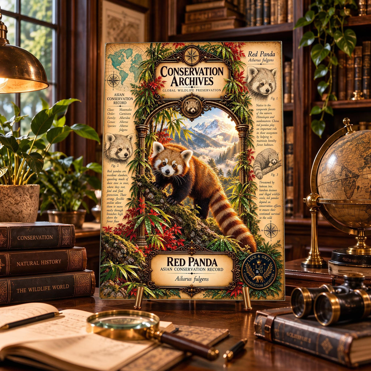 Red Panda Tempered Glass Art Board, Conservation Archives Himalayan Wildlife Decor