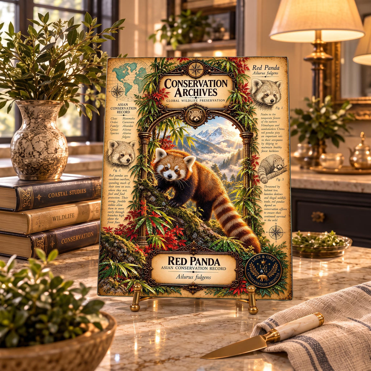 Red Panda Tempered Glass Art Board, Conservation Archives Himalayan Wildlife Decor