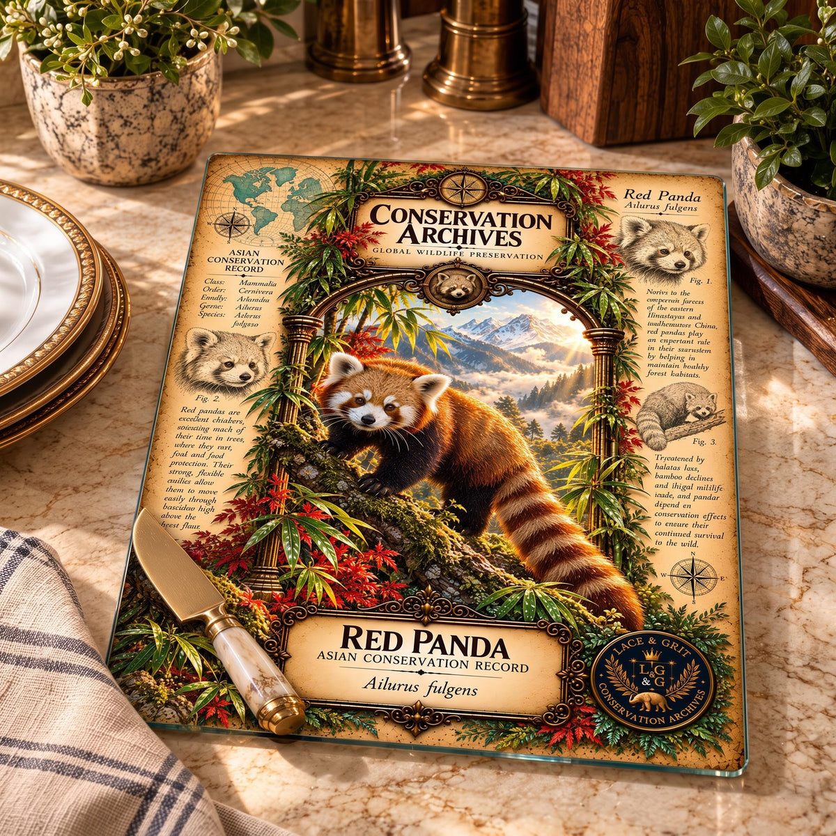 Red Panda Tempered Glass Art Board, Conservation Archives Himalayan Wildlife Decor