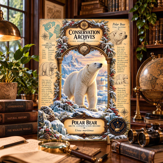 Polar Bear Tempered Glass Art Board, Conservation Archives Arctic Wildlife Decor