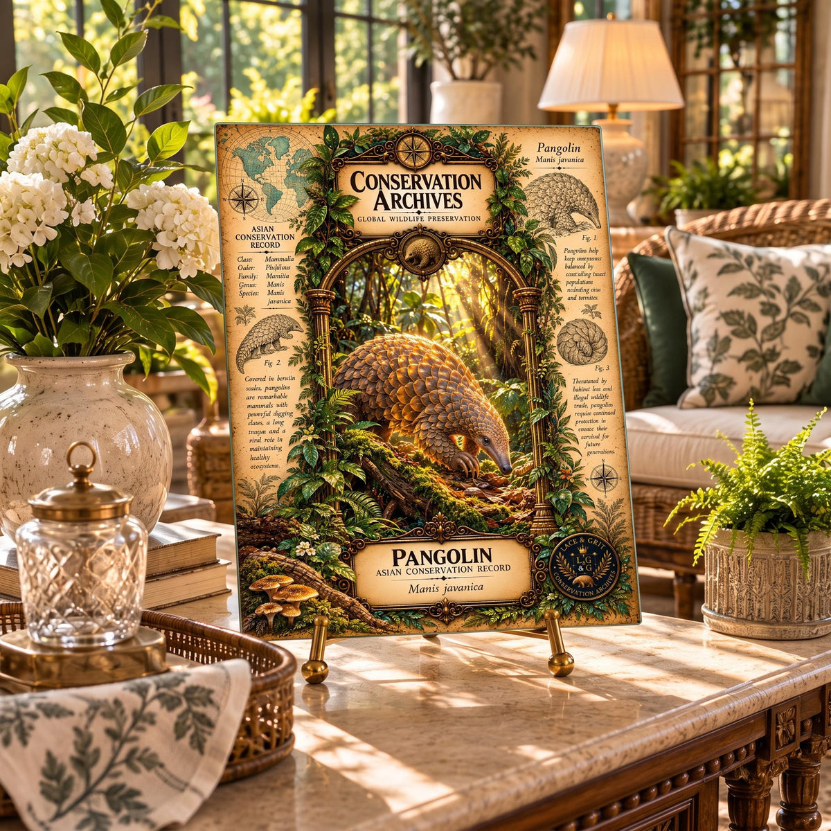 Pangolin Tempered Glass Art Board, Conservation Archives Endangered Wildlife Decor