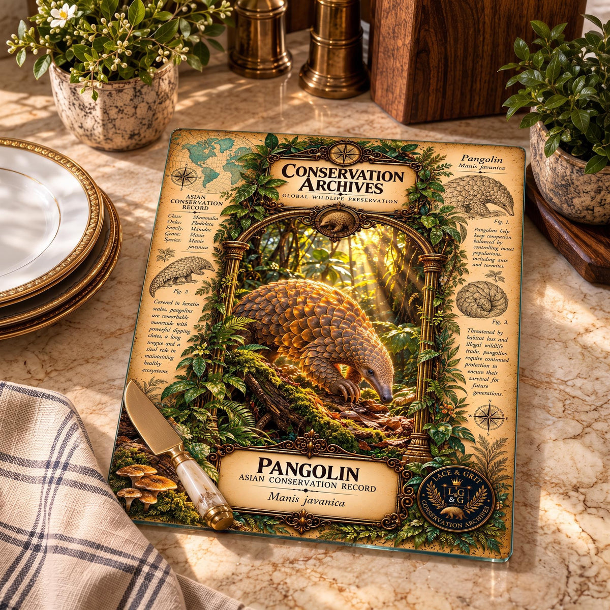 Pangolin Tempered Glass Art Board, Conservation Archives Endangered Wildlife Decor