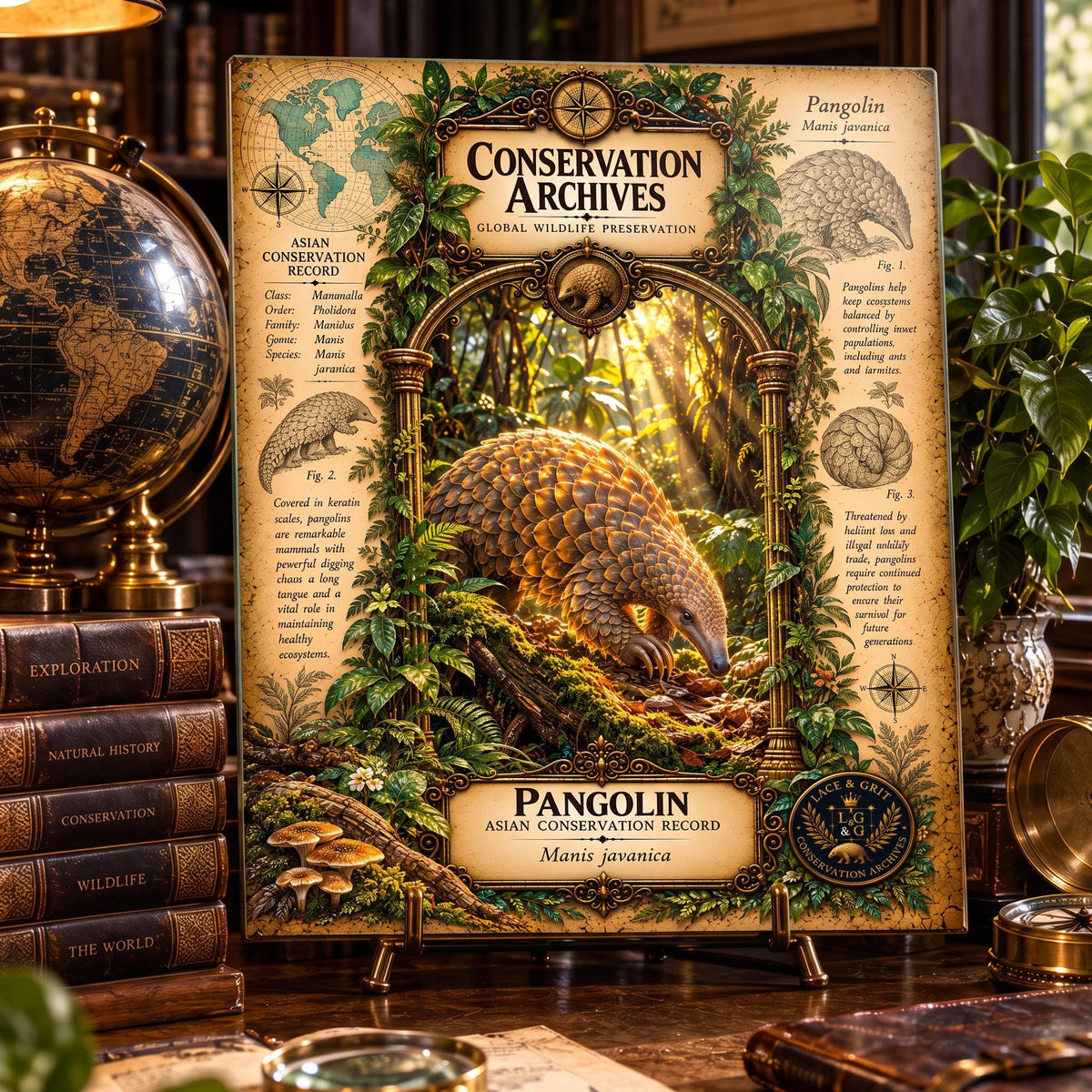 Pangolin Tempered Glass Art Board, Conservation Archives Endangered Wildlife Decor