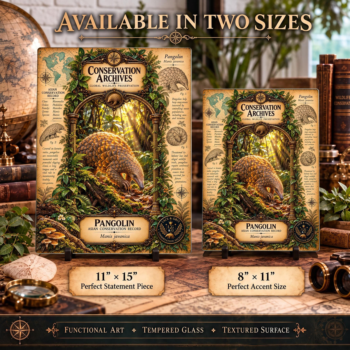 Pangolin Tempered Glass Art Board, Conservation Archives Endangered Wildlife Decor