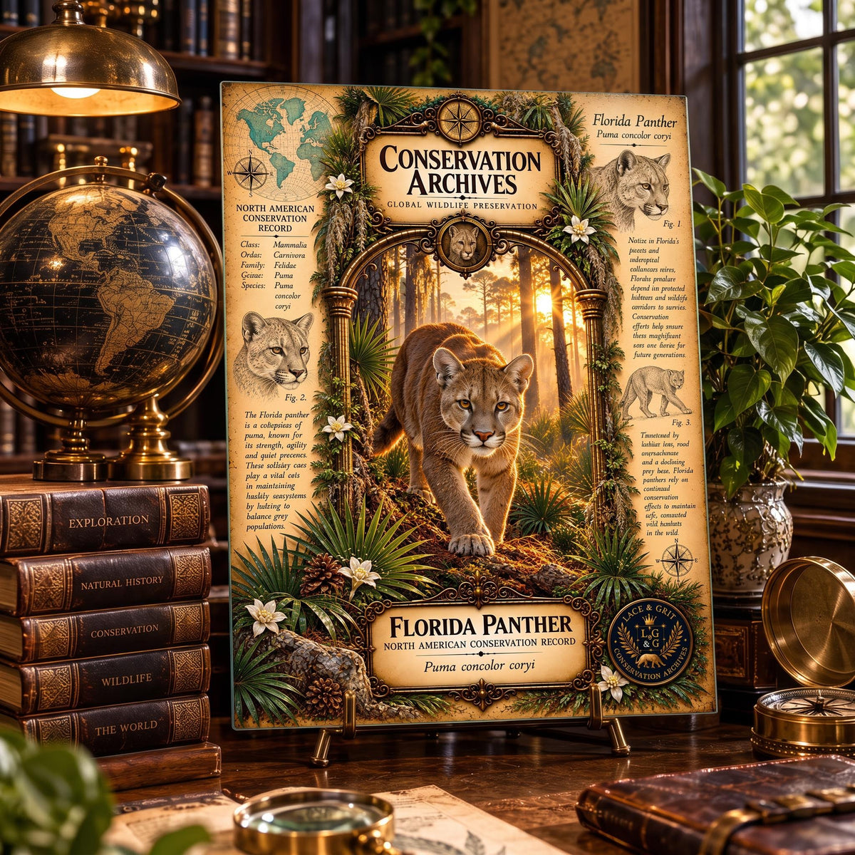 Florida Panther Tempered Glass Art Board, Conservation Archives Florida Wildlife Decor