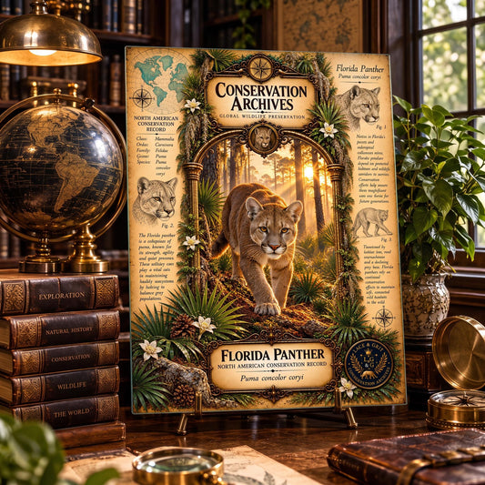 Florida Panther Tempered Glass Art Board, Conservation Archives Florida Wildlife Decor
