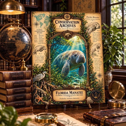 Florida Manatee Tempered Glass Art Board, Conservation Archives Marine Wildlife Decor