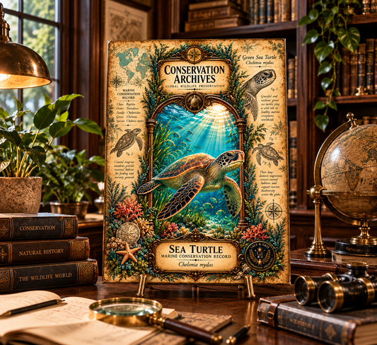 Sea Turtle Tempered Glass Art Board, Conservation Archives Marine Wildlife Decor