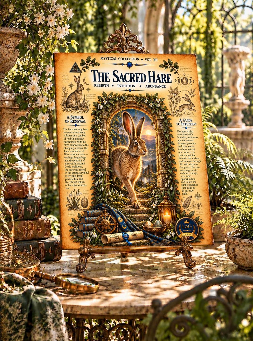 Sacred Hare Tempered Glass Charcuterie Board, Mystical Kitchen Art, Decorative Cutting Board