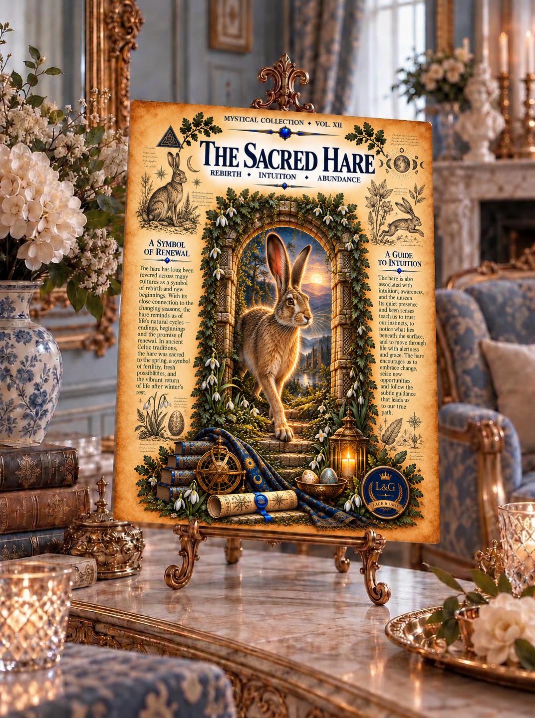 Sacred Hare Tempered Glass Charcuterie Board, Mystical Kitchen Art, Decorative Cutting Board
