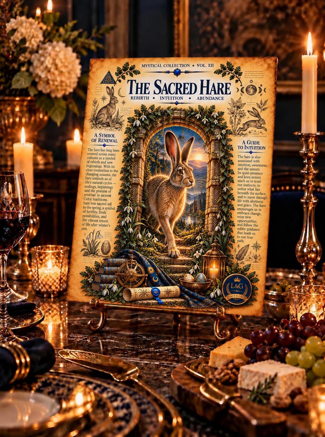 Sacred Hare Tempered Glass Charcuterie Board, Mystical Kitchen Art, Decorative Cutting Board