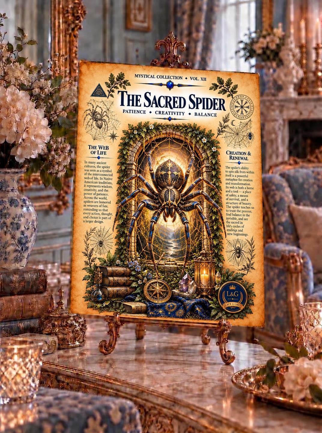 Sacred Spider Tempered Glass Charcuterie Board, Mystical Kitchen Art, Decorative Cutting Board
