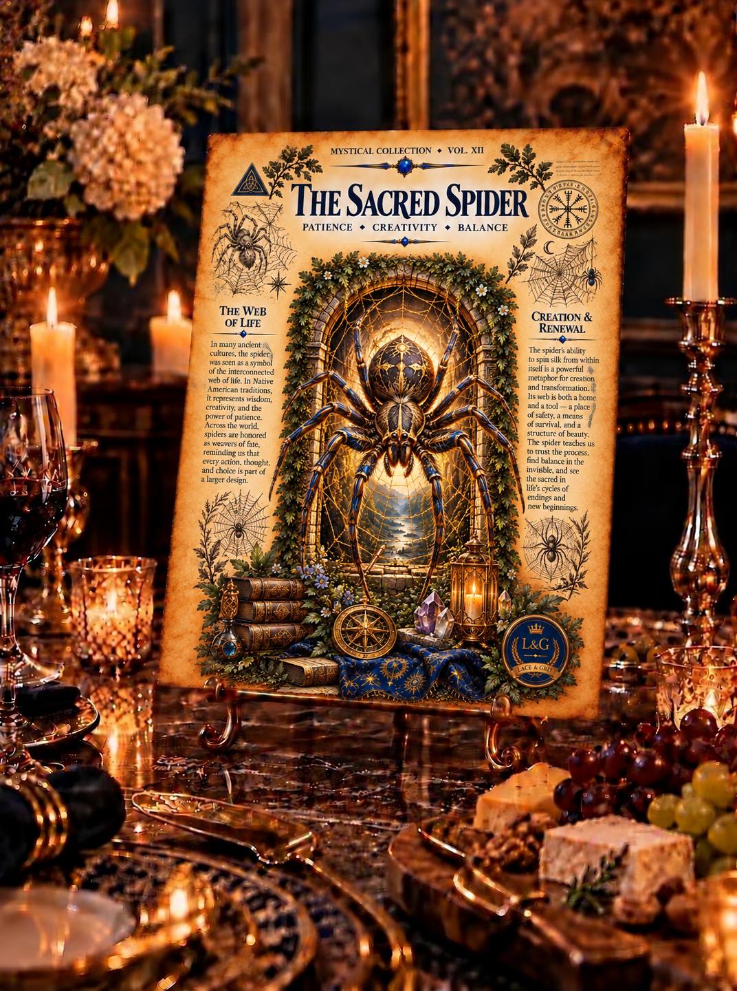 Sacred Spider Tempered Glass Charcuterie Board, Mystical Kitchen Art, Decorative Cutting Board