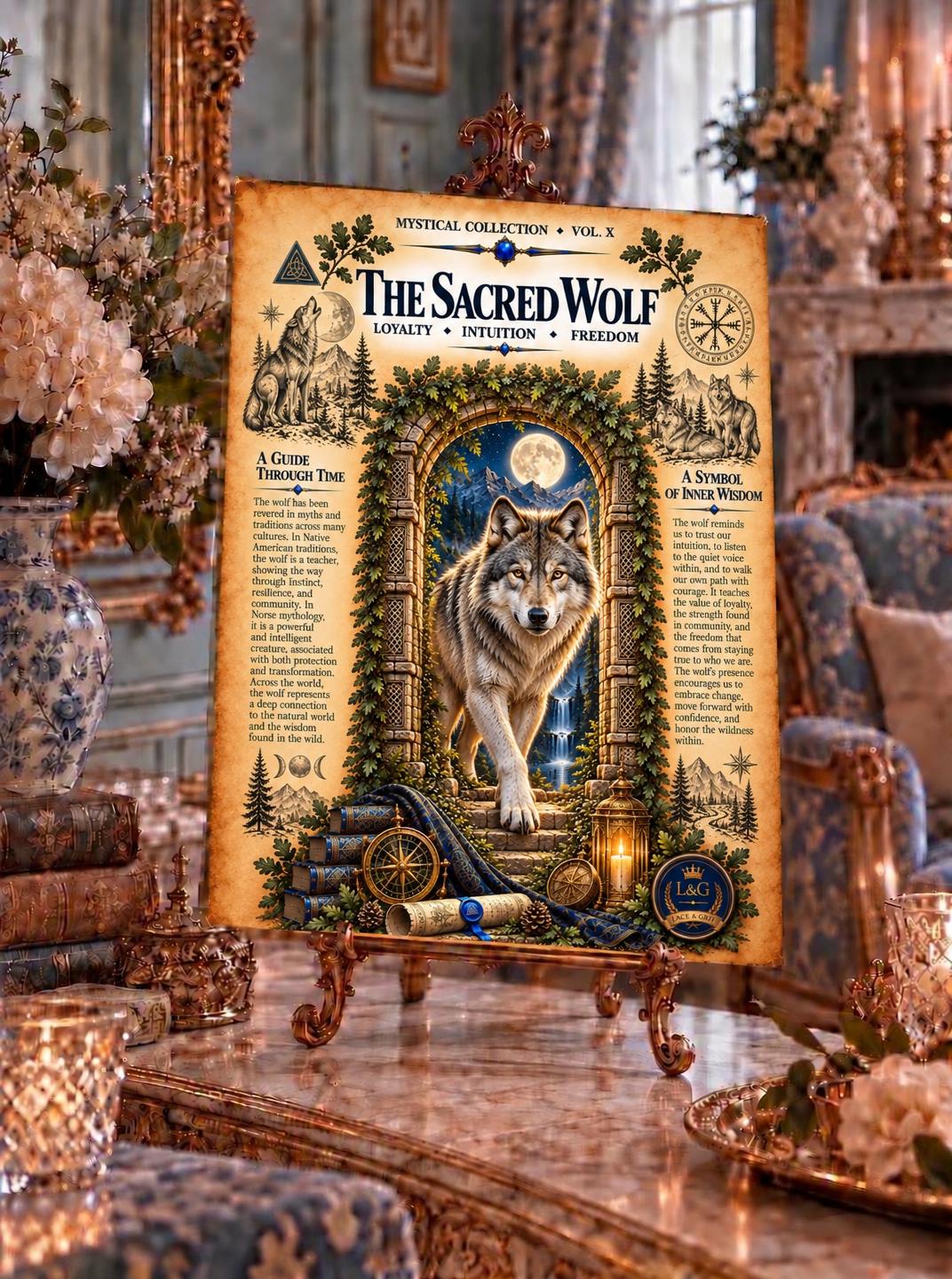 Sacred Wolf Tempered Glass Charcuterie Board, Mystical Kitchen Art, Decorative Cutting Board