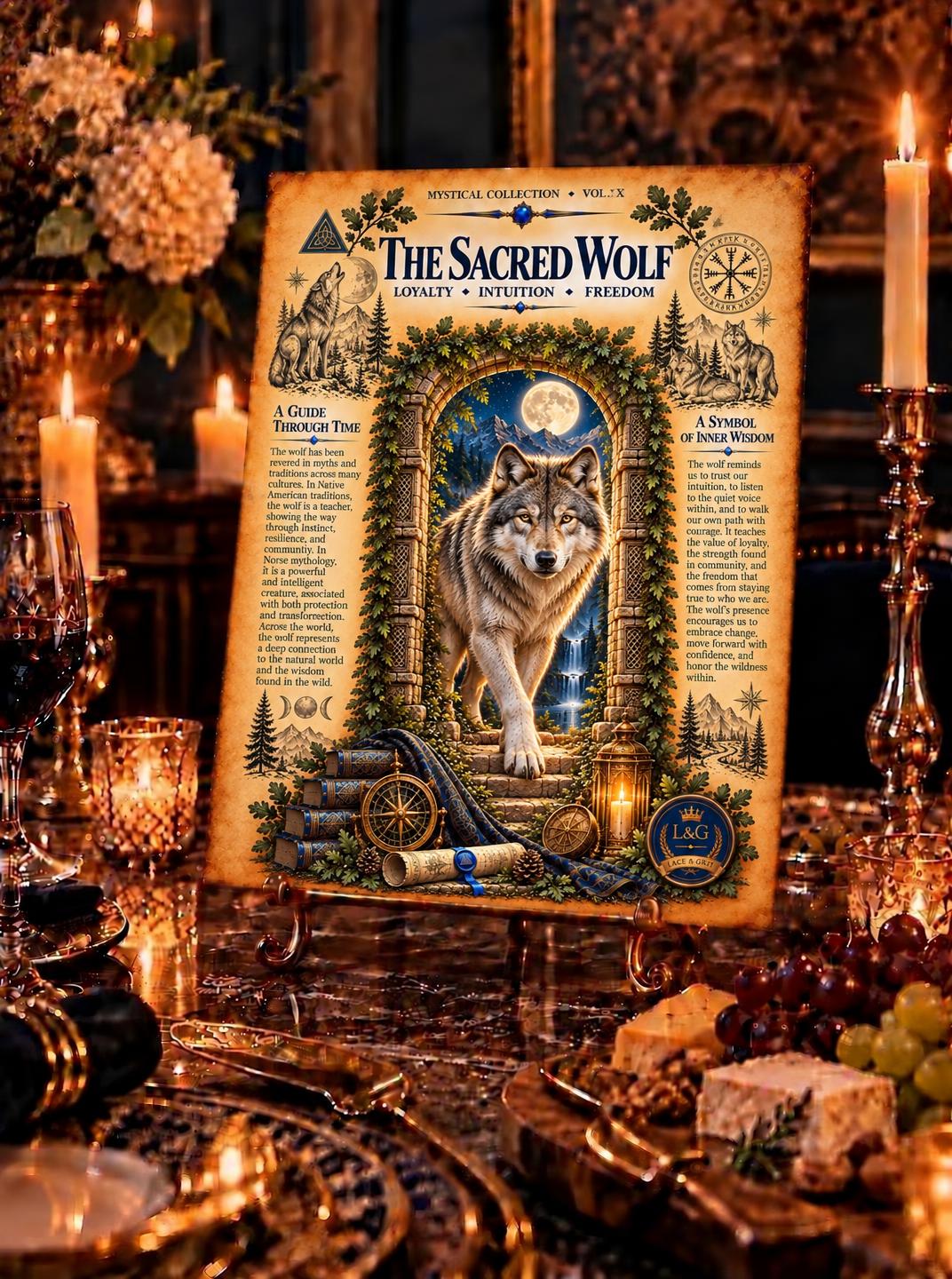 Sacred Wolf Tempered Glass Charcuterie Board, Mystical Kitchen Art, Decorative Cutting Board