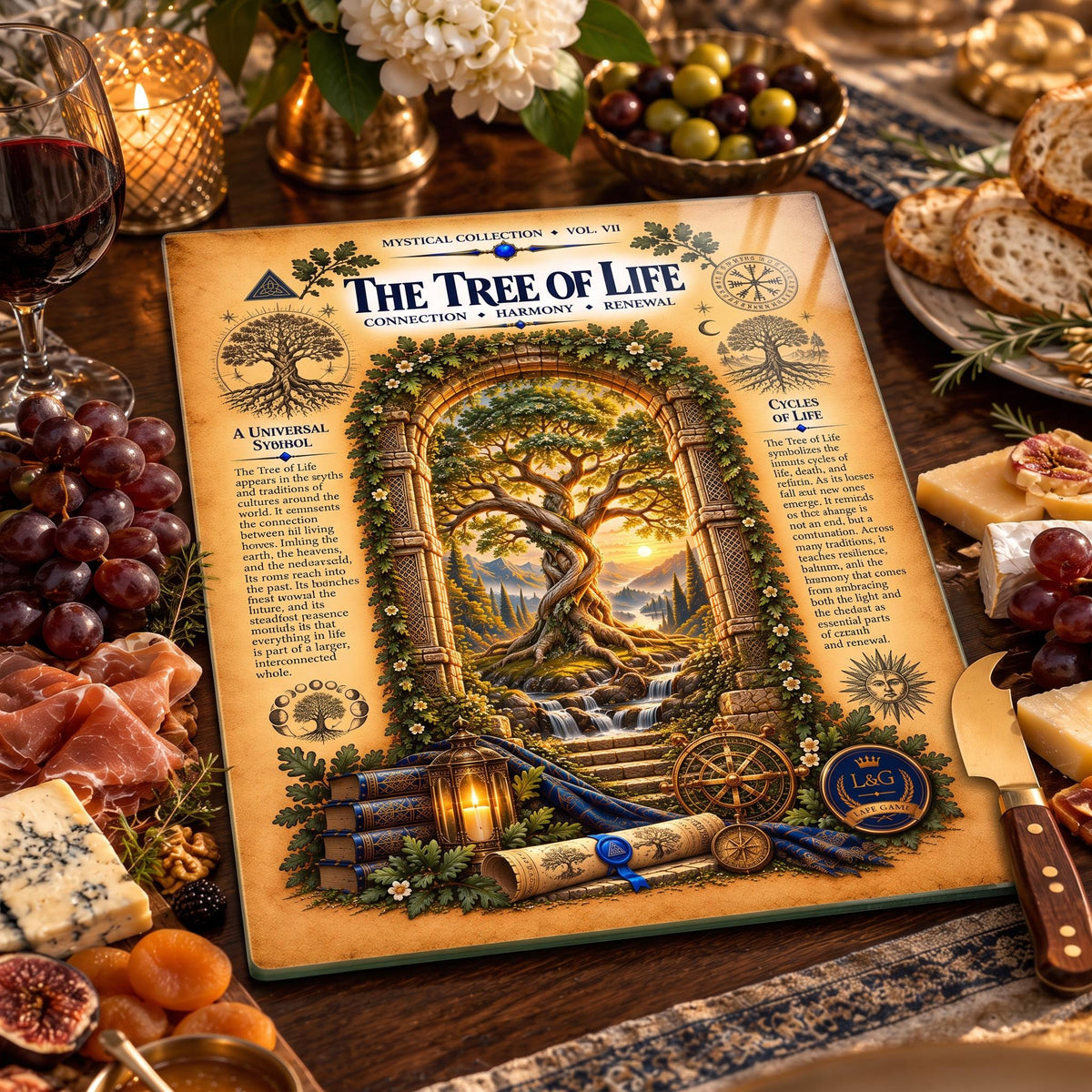 Tree of Life Tempered Glass Charcuterie Board, Mystical Kitchen Art, Decorative Cutting Board