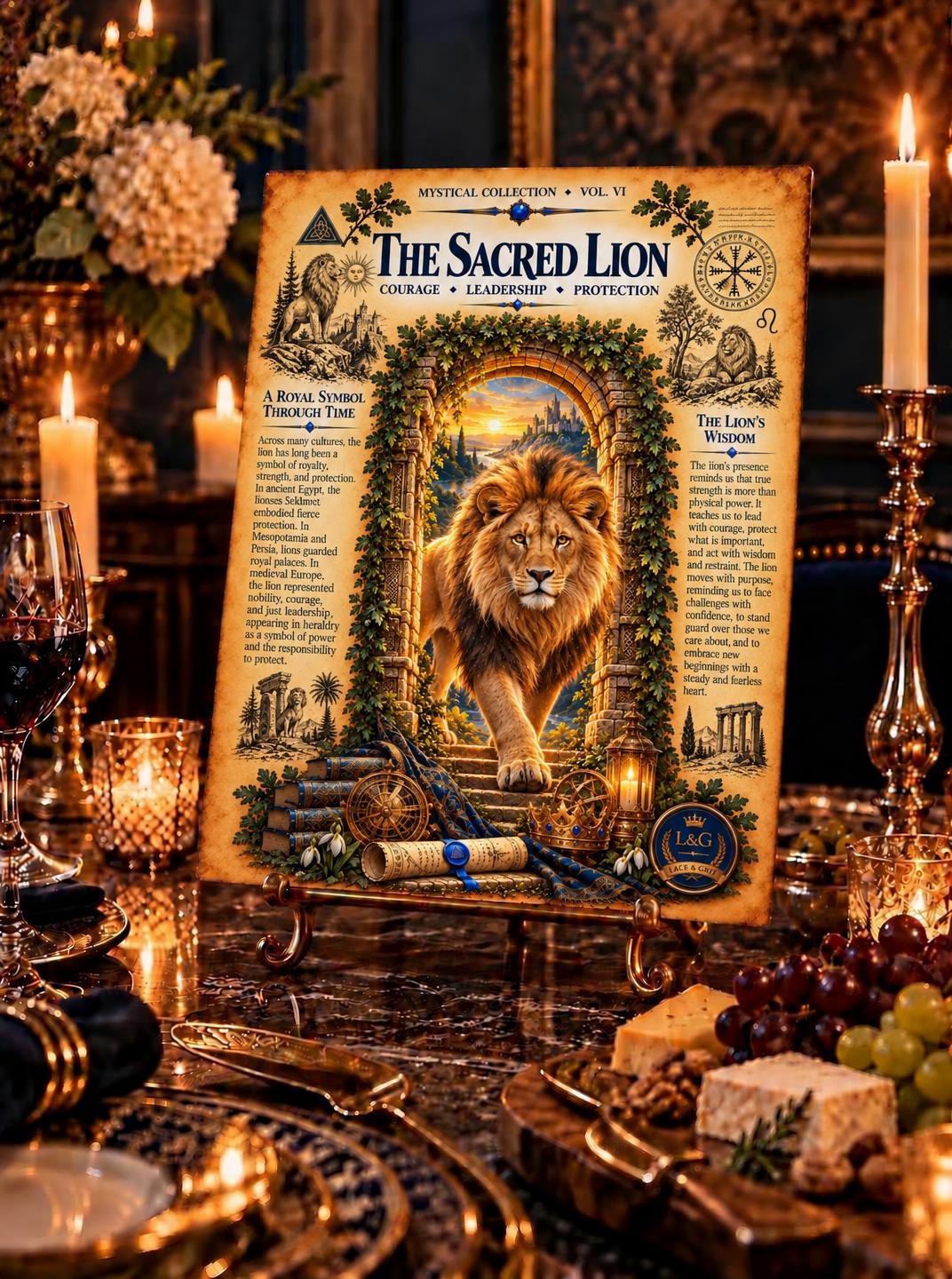 Sacred Lion Tempered Glass Charcuterie Board, Mystical Kitchen Art, Decorative Cutting Board