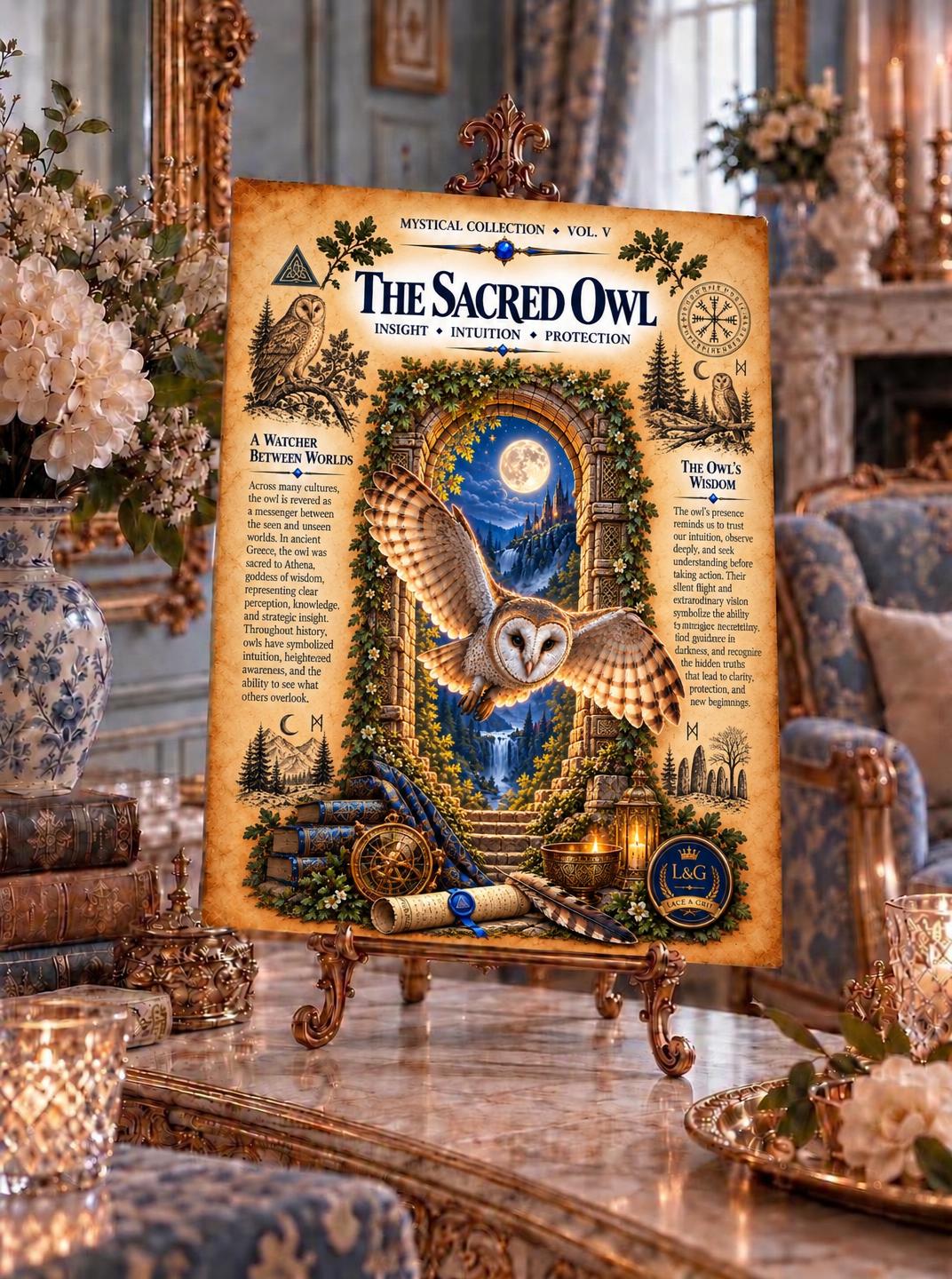 Sacred Owl Tempered Glass Charcuterie Board, Mystical Kitchen Art, Decorative Cutting Board