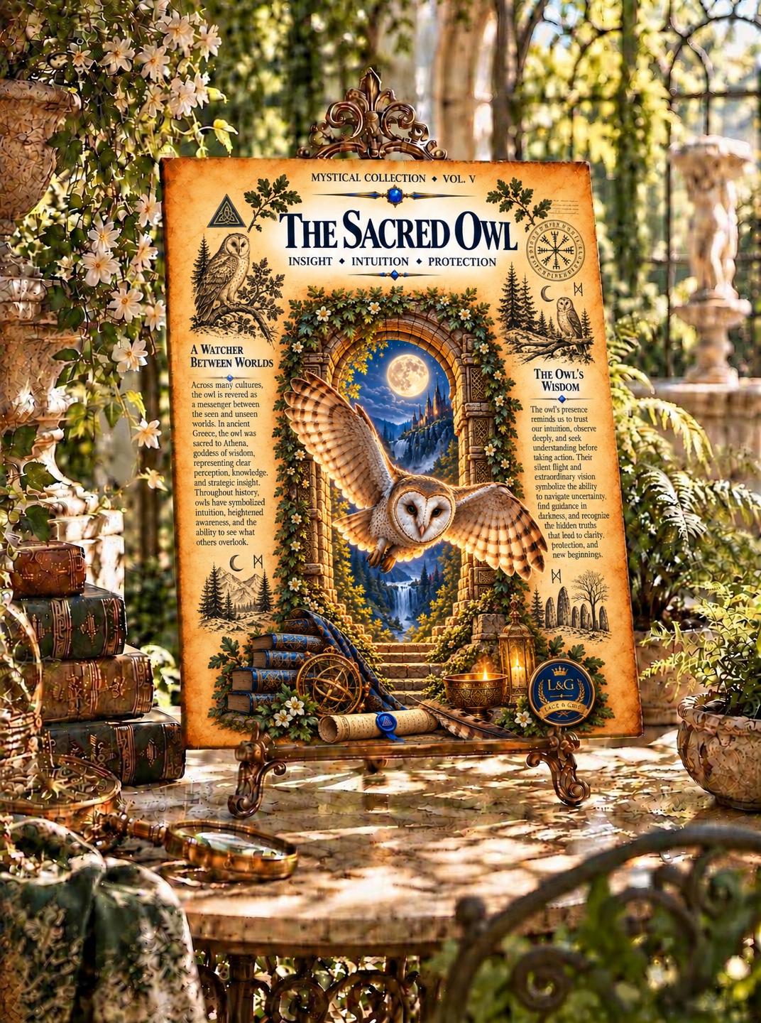 Sacred Owl Tempered Glass Charcuterie Board, Mystical Kitchen Art, Decorative Cutting Board