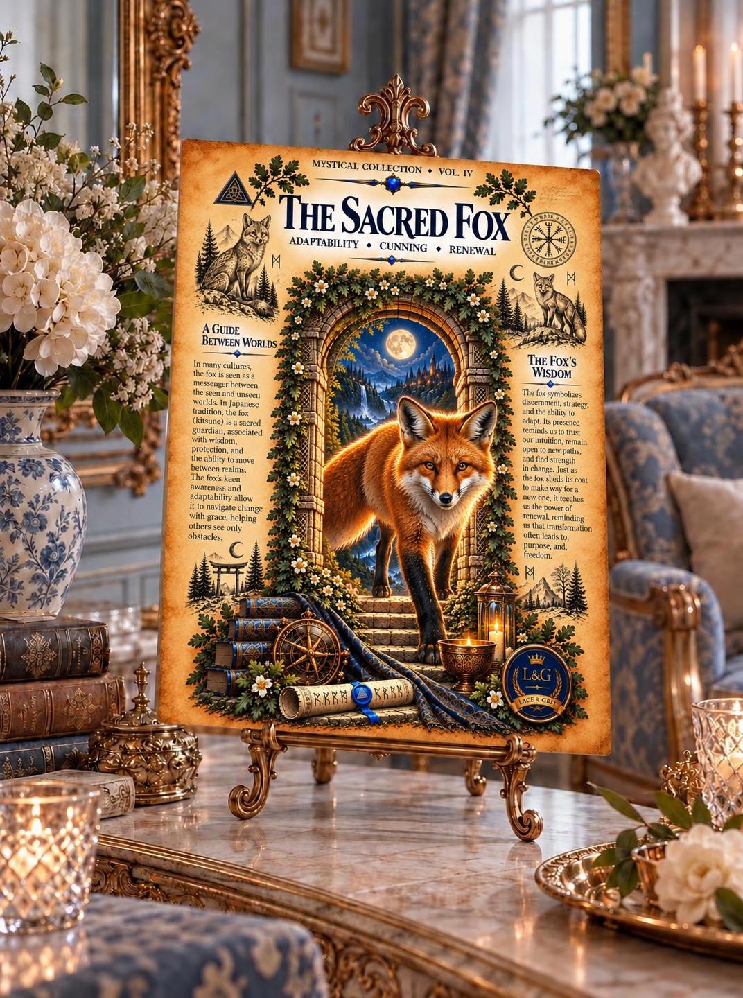 Sacred Fox Tempered Glass Charcuterie Board, Mystical Kitchen Art, Decorative Cutting Board