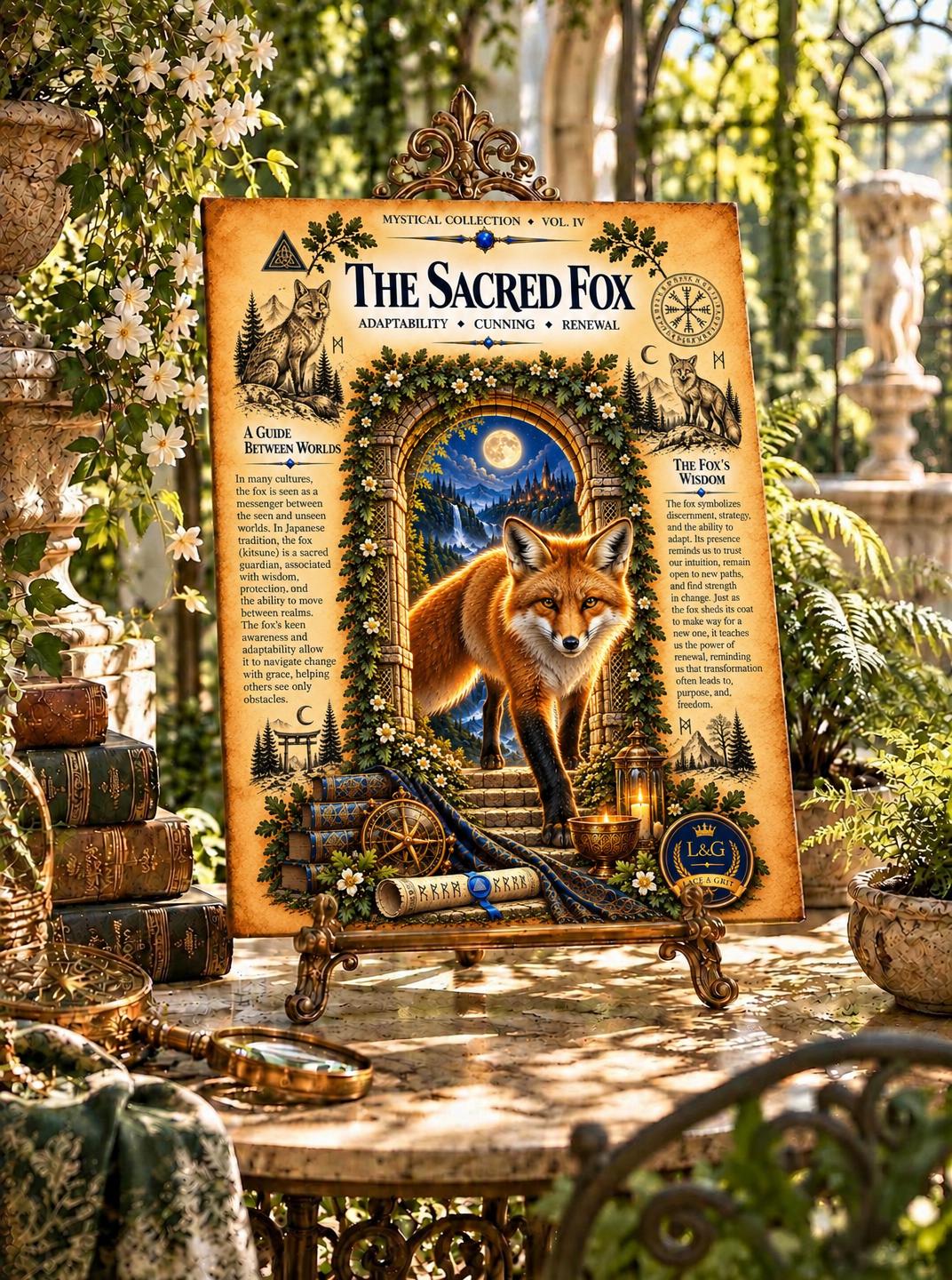 Sacred Fox Tempered Glass Charcuterie Board, Mystical Kitchen Art, Decorative Cutting Board