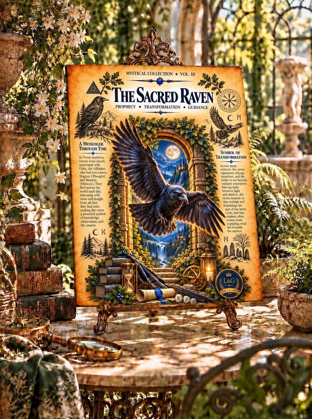 Sacred Raven Tempered Glass Charcuterie Board, Mystical Kitchen Art, Decorative Cutting Board