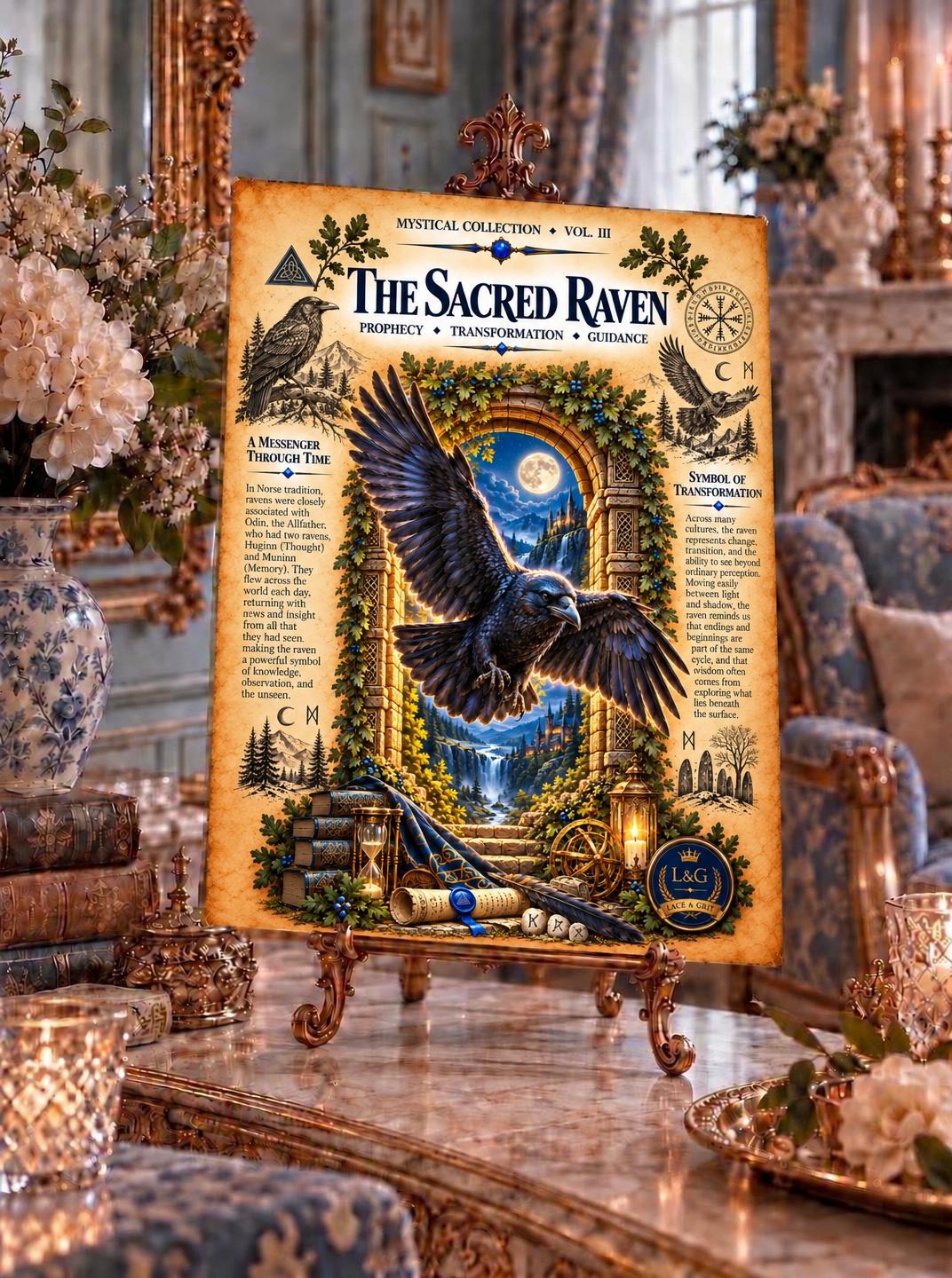 Sacred Raven Tempered Glass Charcuterie Board, Mystical Kitchen Art, Decorative Cutting Board