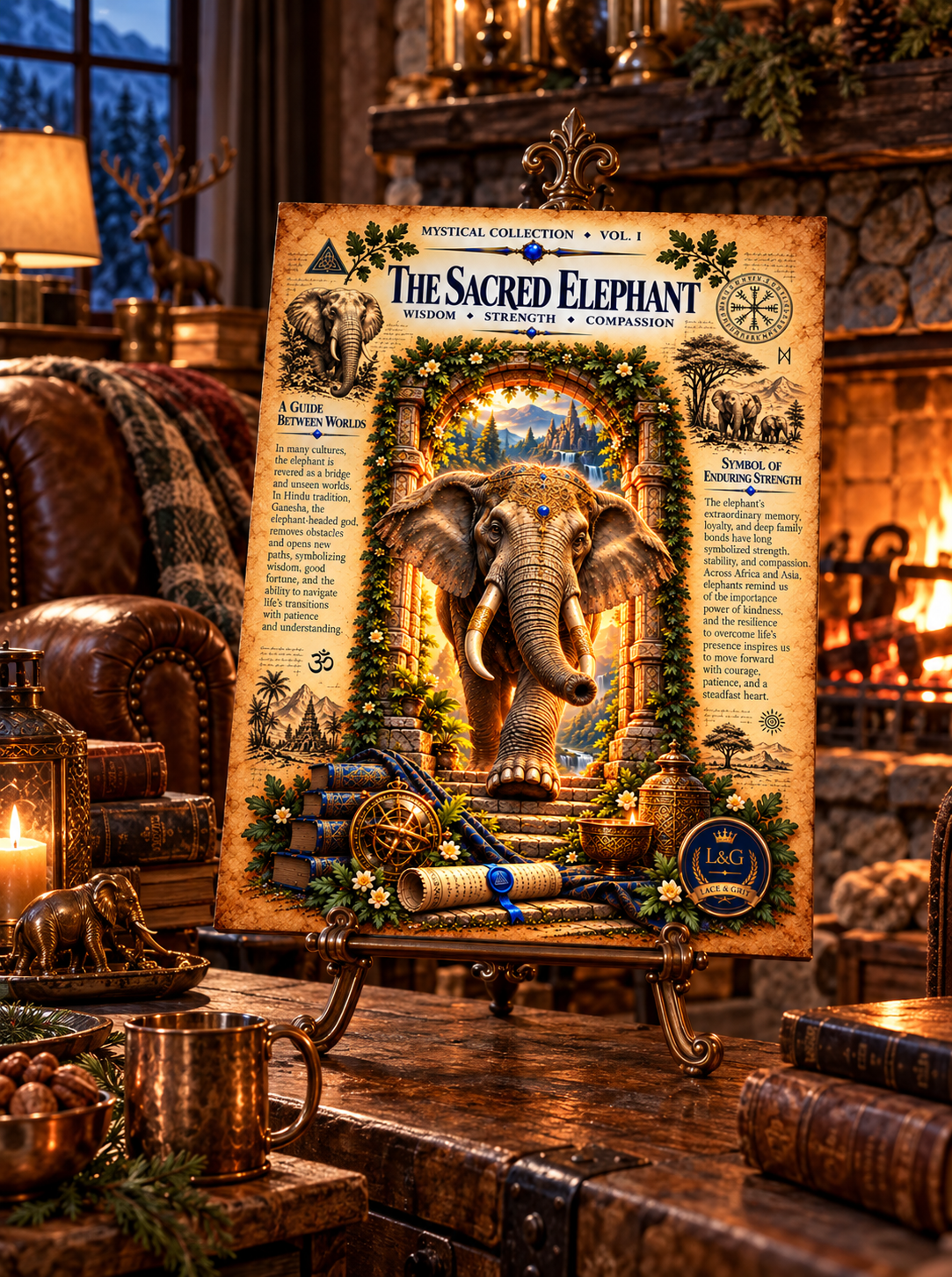 Sacred Elephant Tempered Glass Charcuterie Board, Mystical Kitchen Art, Decorative Cutting Board