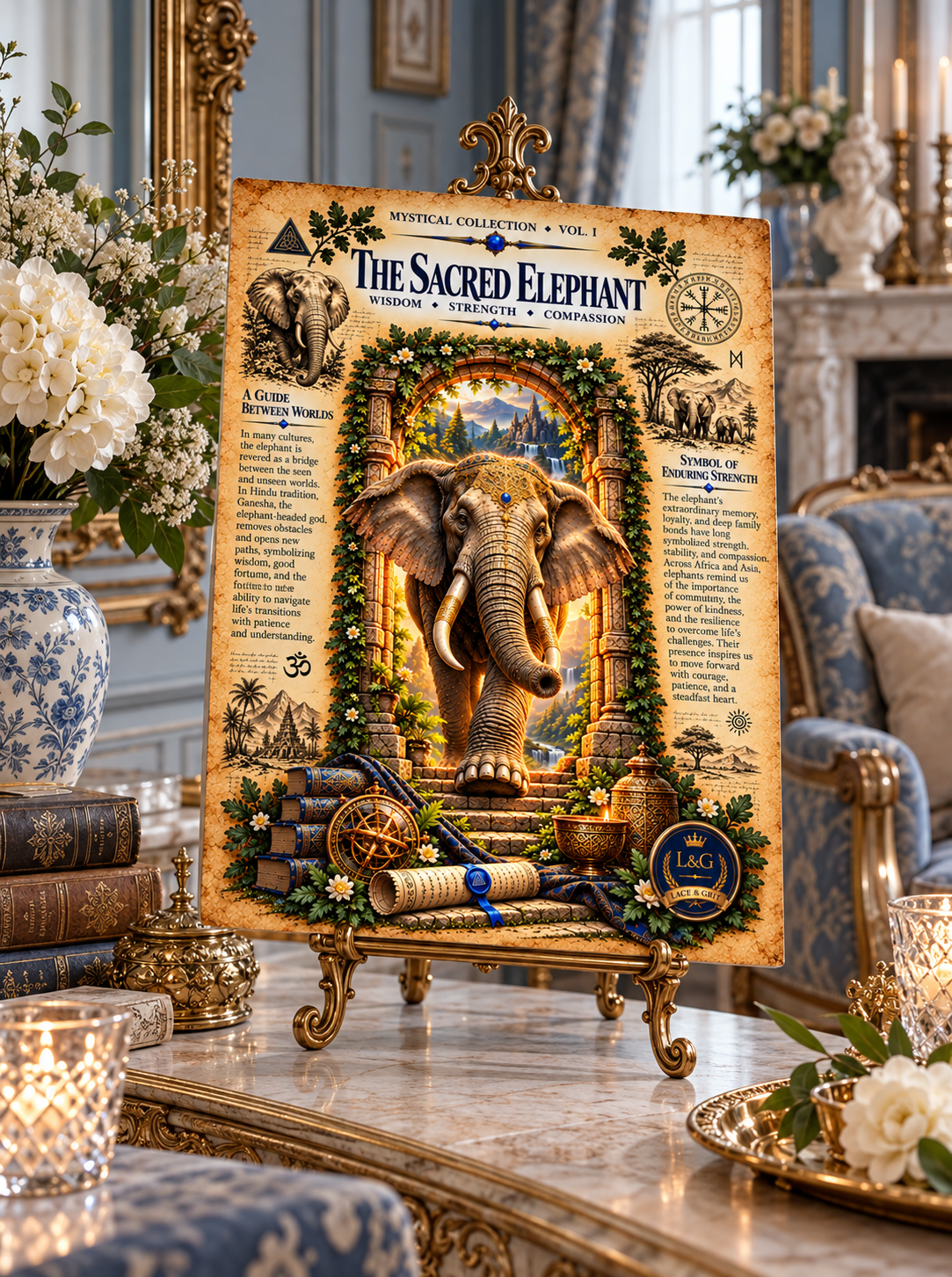 Sacred Elephant Tempered Glass Charcuterie Board, Mystical Kitchen Art, Decorative Cutting Board