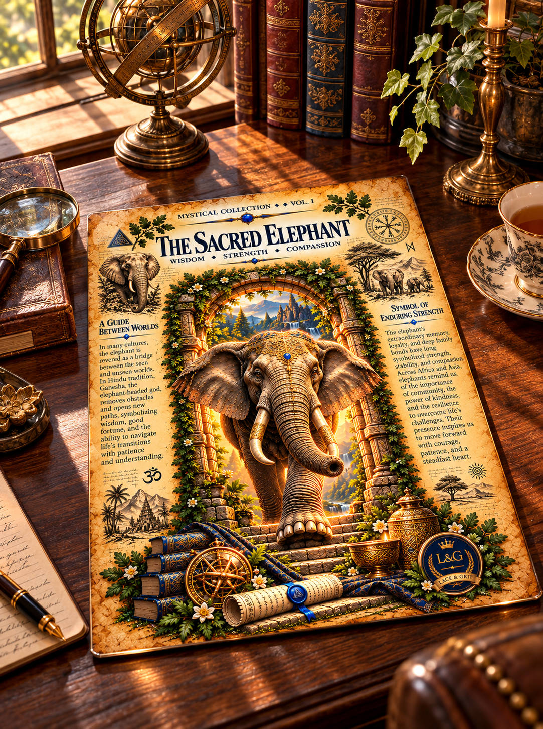 Sacred Elephant Tempered Glass Charcuterie Board, Mystical Kitchen Art, Decorative Cutting Board