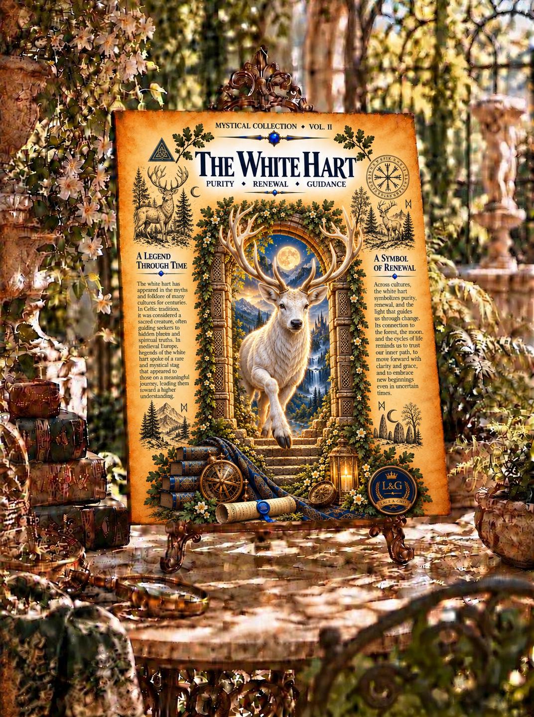 White Hart Tempered Glass Charcuterie Board, Mystical Kitchen Art, Decorative Cutting Board