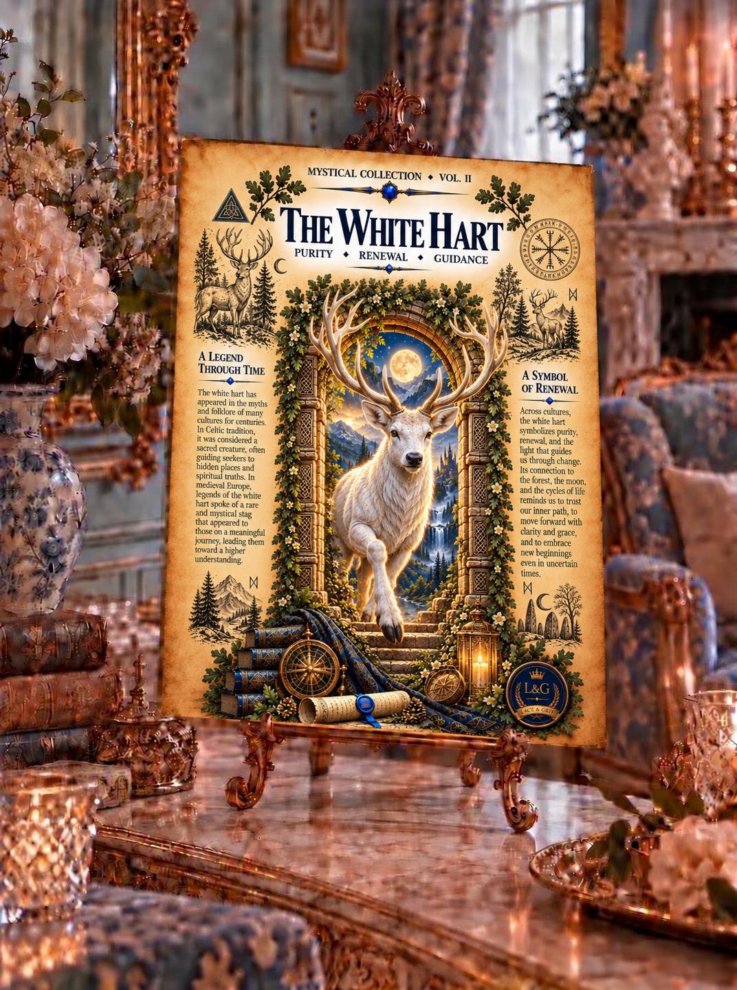 White Hart Tempered Glass Charcuterie Board, Mystical Kitchen Art, Decorative Cutting Board