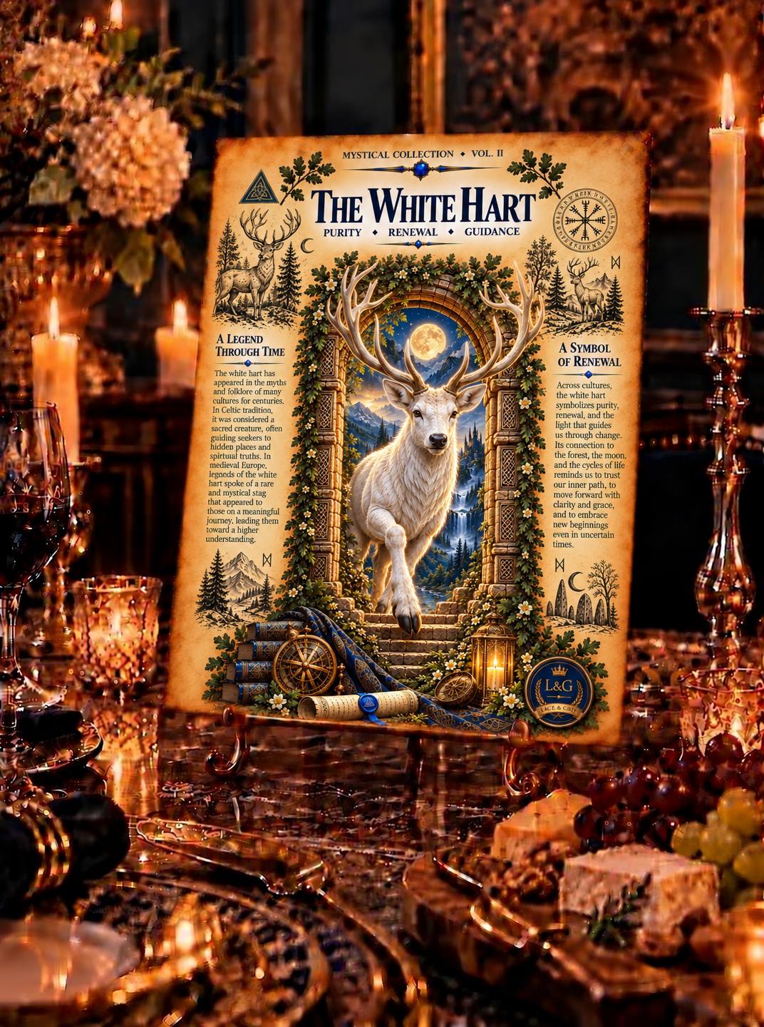 White Hart Tempered Glass Charcuterie Board, Mystical Kitchen Art, Decorative Cutting Board