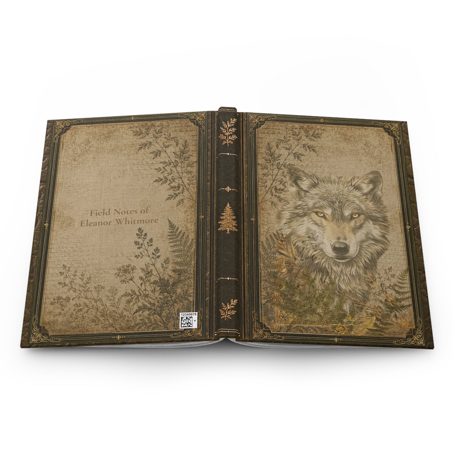 Woodland Wolf Journal – Personalized Vintage-Inspired Botanical Hardcover Notebook
