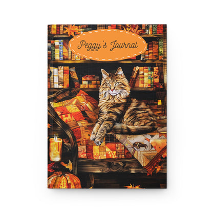 Quilted-Look Maine Coon Journal - Cozy Bookshelf Scene, Cat Lover Gift