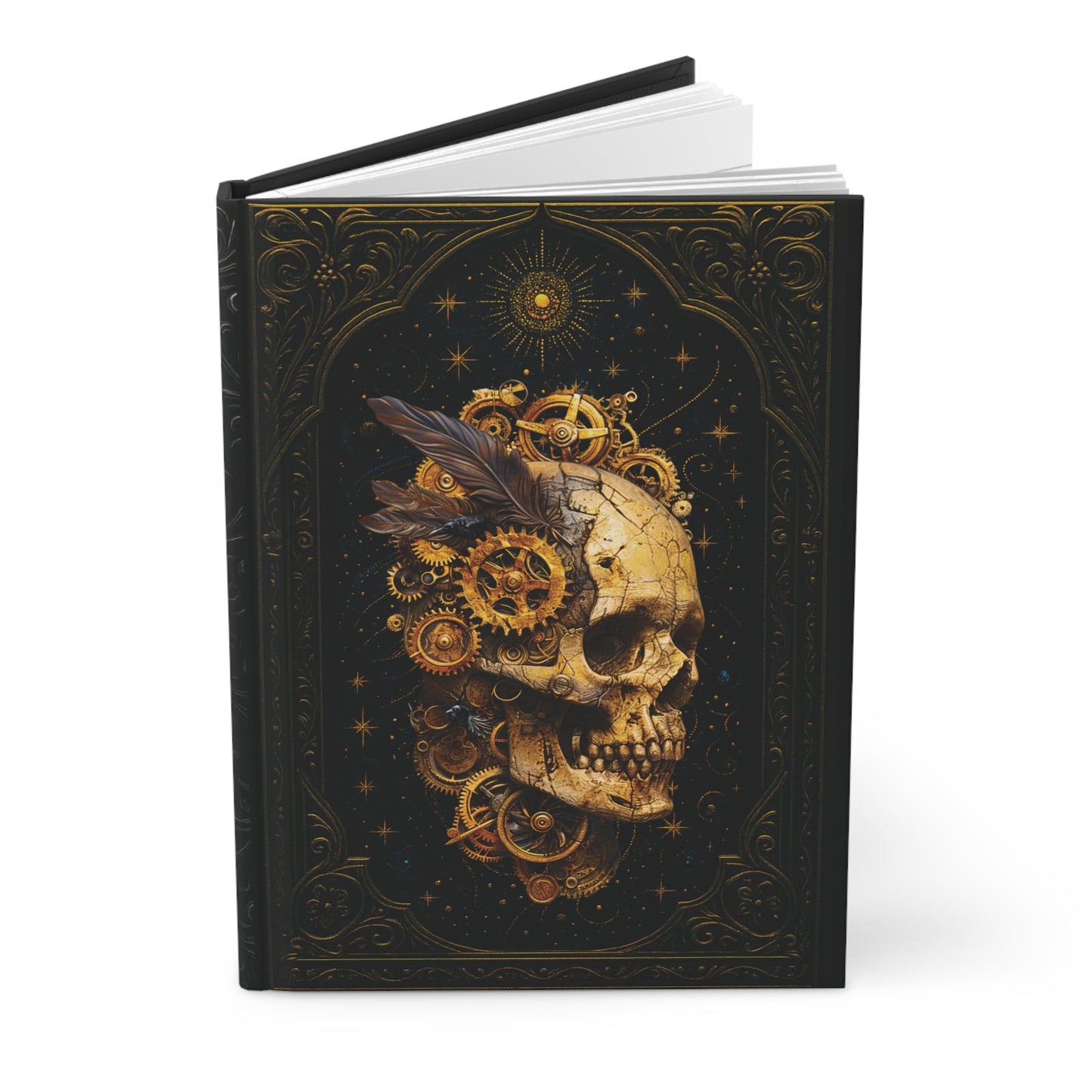 Steampunk Skull Journal – Mechanical Anatomy with Gears, Cogs & Victorian Metalwork – Hardcover Writing Notebook – Optional Personalization