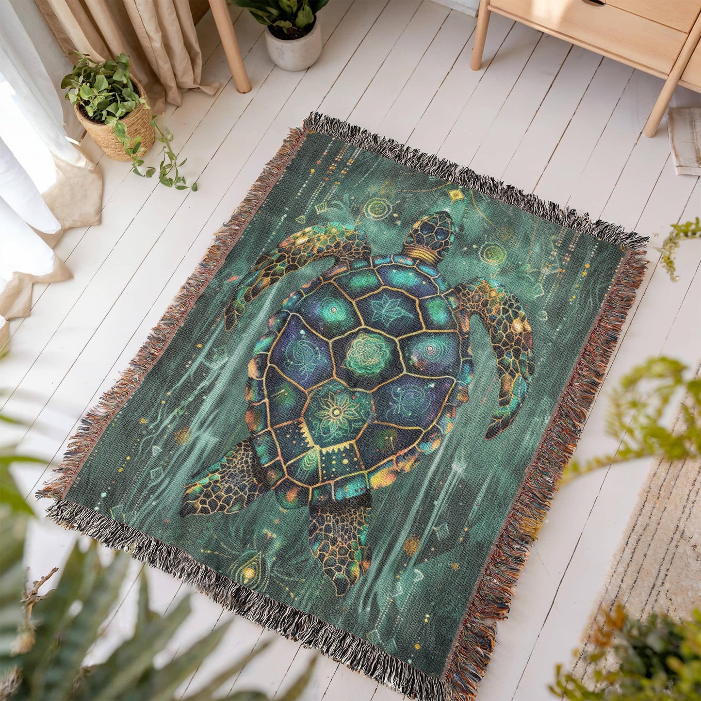 Beaded Look Sea Turtle – Woven Throw Blanket