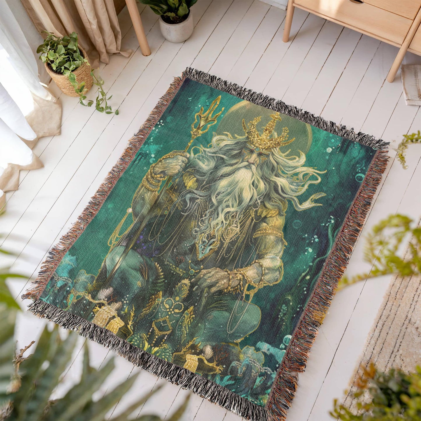Beaded Look Neptune, God of the Deep – Woven Throw Blanket